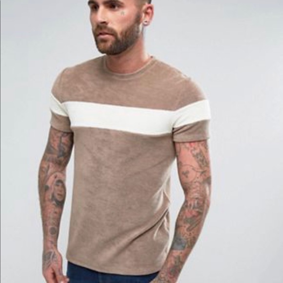 ASOS T-Shirt in Towelling fabric w/ contract panels in Sand - Picture 1 of 5